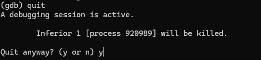 quit being used to exit a file when the debugger is still in the command line