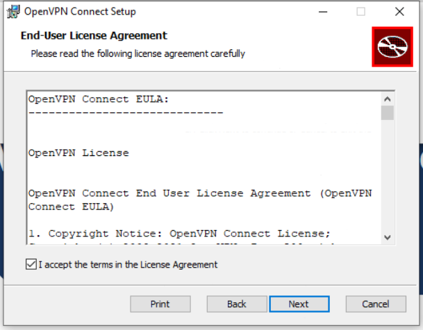 OpenVPN Setup dialogue box