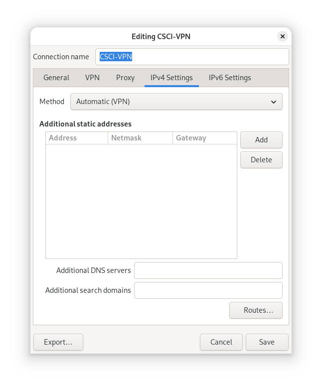 NetworkManager IPv4 Settings Window