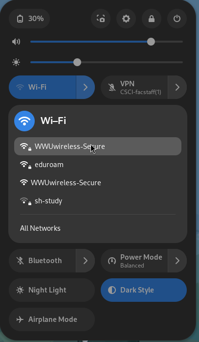 Opening the settings in the system tray.