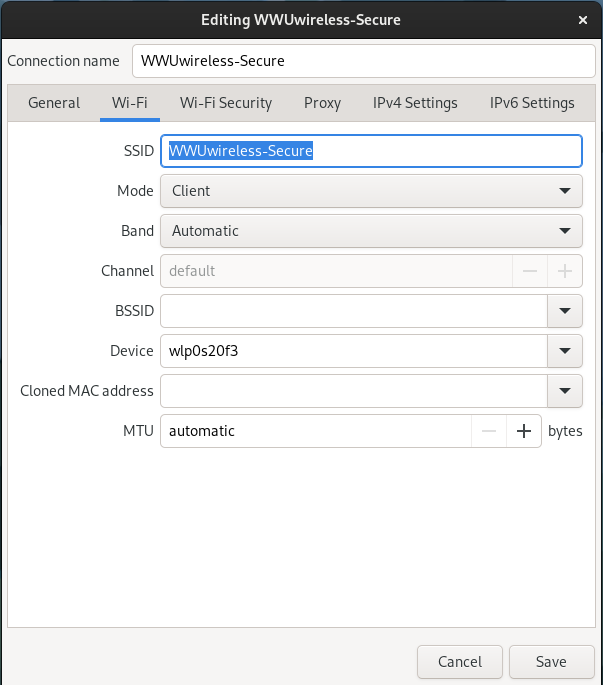 Wi-Fi General Settings tab