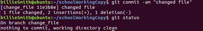 git commit -am being used to update a branch in a repository