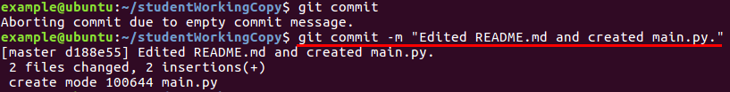 git commit message using the -m flag to pass in a comment